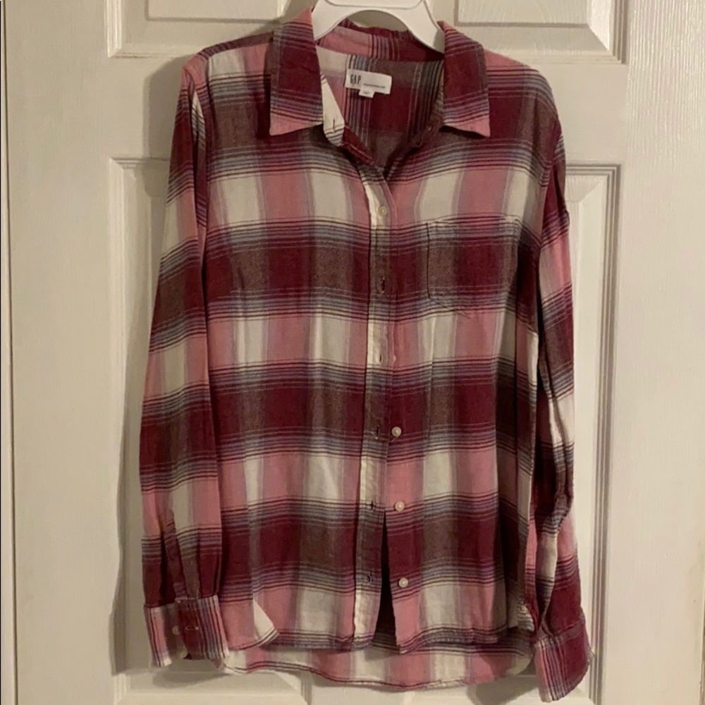 Long sleeve collar pink plaid shirt